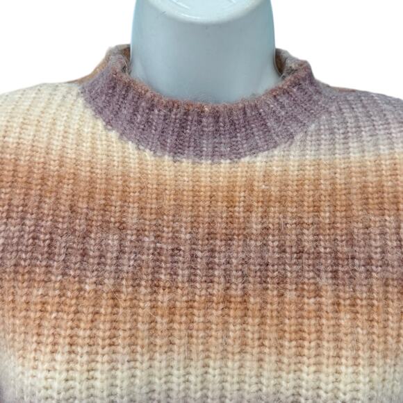 Greylin Anthropologie Orange Purple Flared Sleeve Striped Mock Neck Sweater sz M - Picture 9 of 9